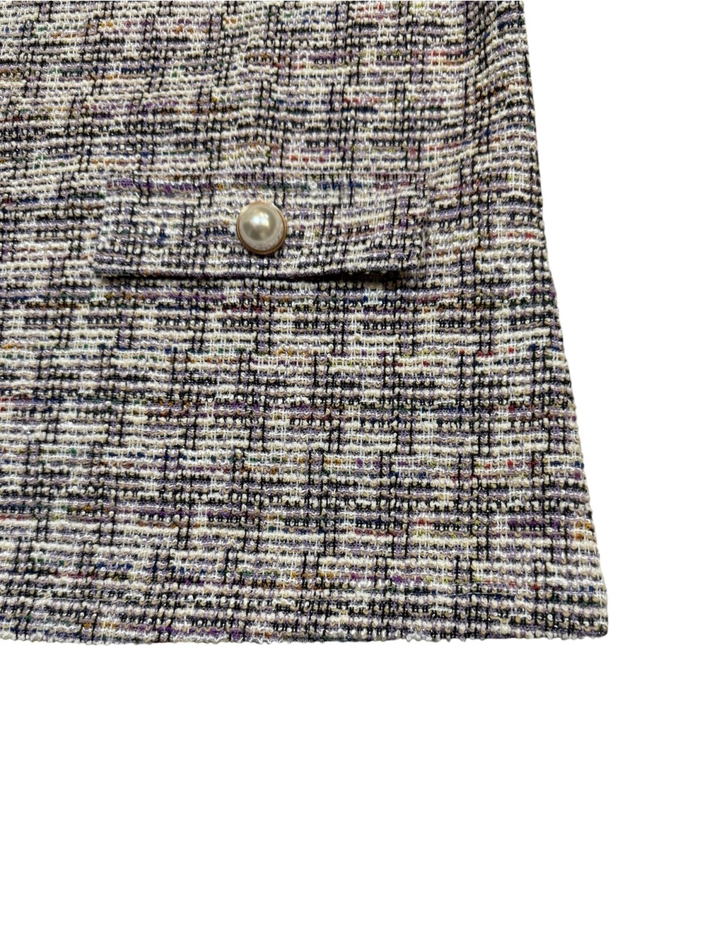 Ann Taylor Petite Tweed Knit Top Short Sleeve Pearl Pocket Gray MP NWT - Picture 6 of 8